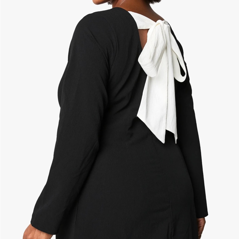 Boohoo Black Midi Dress with White Bow